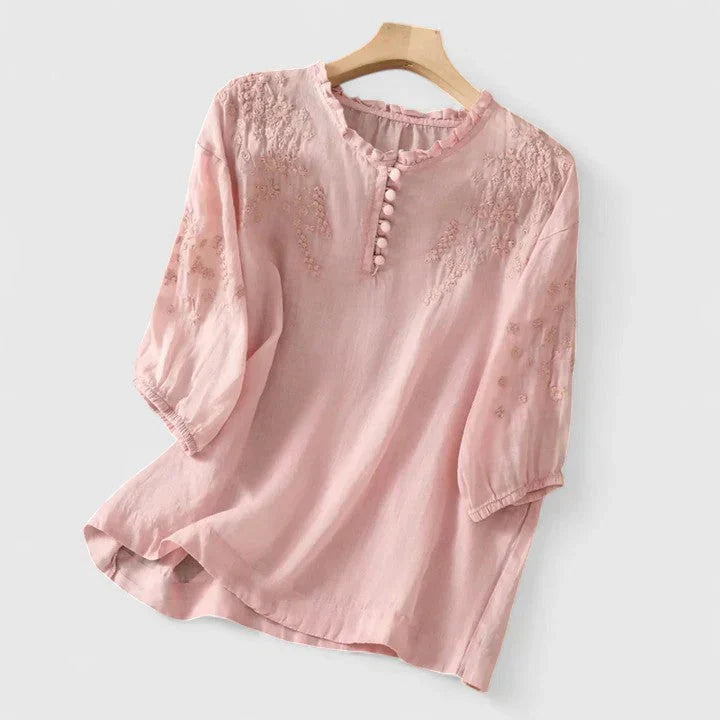 Sorelia – Blouse en voile de coton avec épaules brodées
