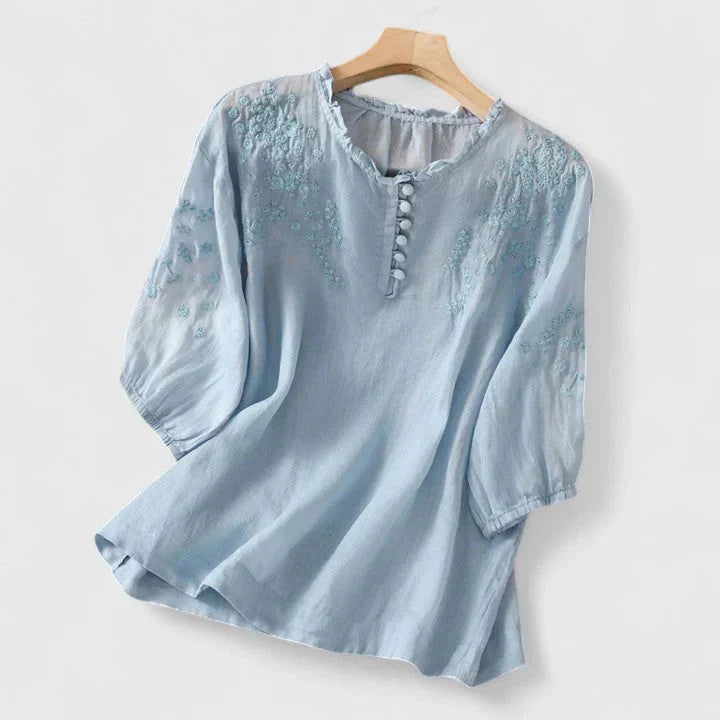 Sorelia – Blouse en voile de coton avec épaules brodées